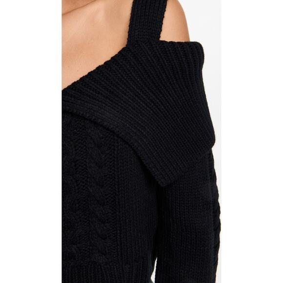 MOON RIVER Black Cable Knit Collared Off Shoulder Cropped Sweater Size XL NWT - Picture 3 of 5